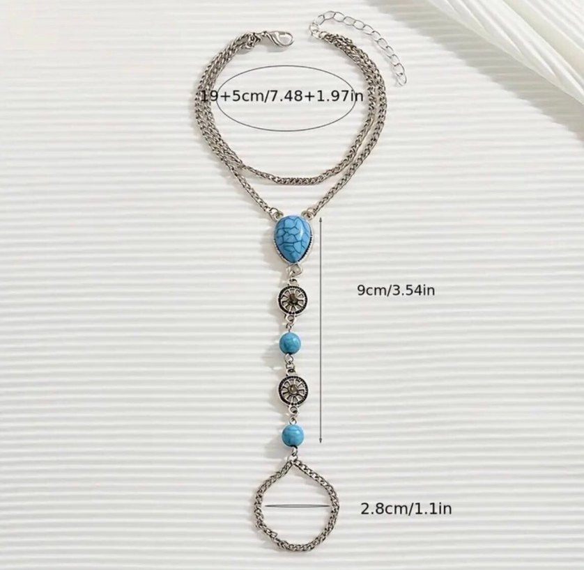 Boncuklu Turkuaz Bohem El Zinciri - Görsel 4