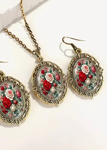 Renkli Nakışlı Mini Bohem Kolye ve Küpe Seti