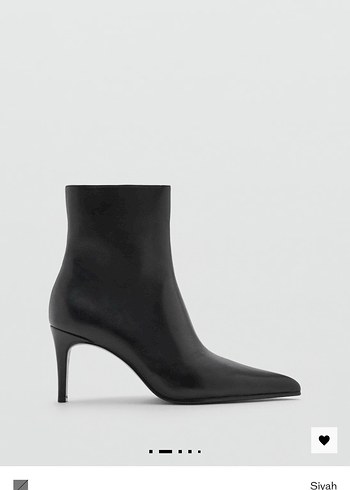 Mango Siyah Deri Stiletto Topuklu Kadın Bot
