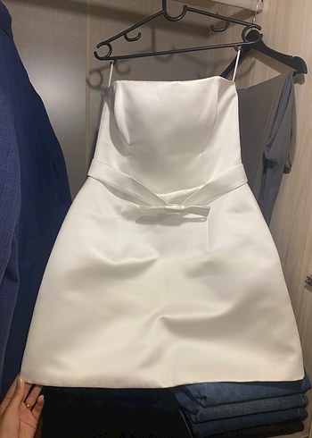 Beyaz Straplez Mini Gelinlik M beden - Görsel 4