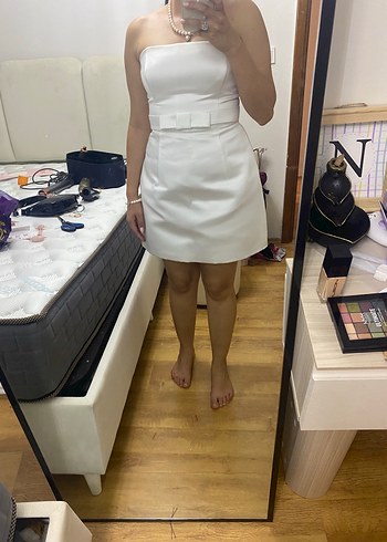 Beyaz Straplez Mini Gelinlik M beden - Görsel 2