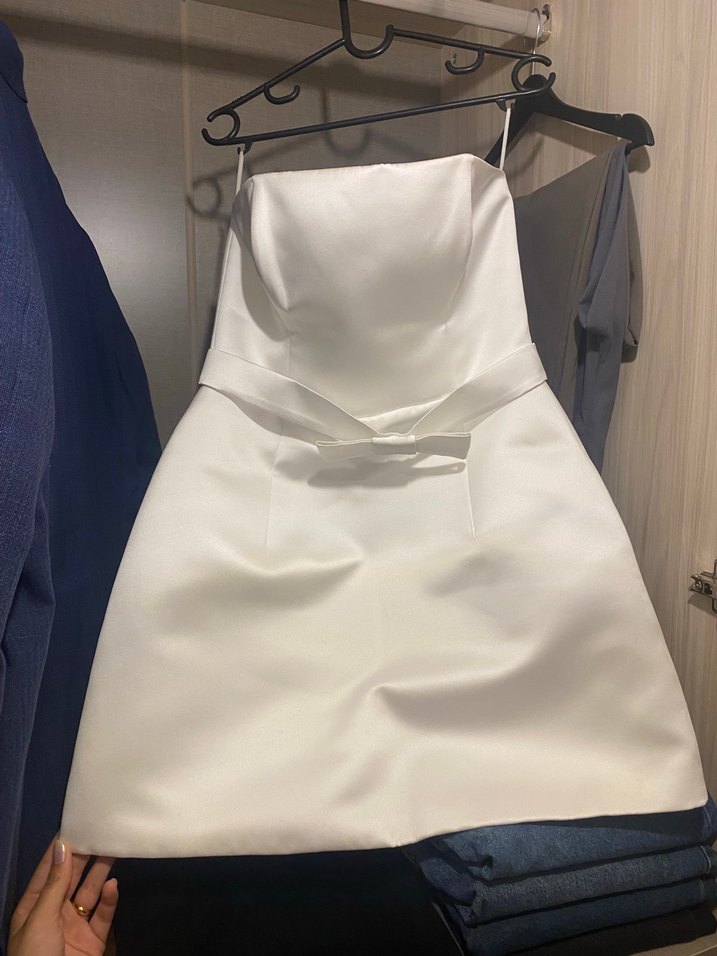 Beyaz Straplez Mini Gelinlik M beden - Görsel 3