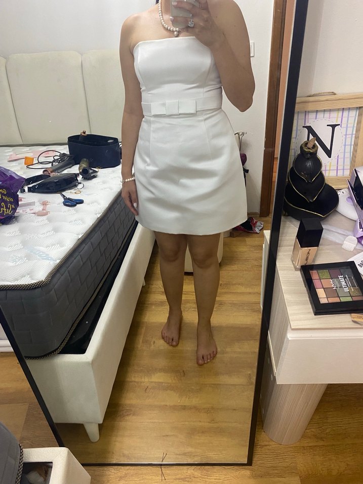 Beyaz Straplez Mini Gelinlik M beden - Görsel 2