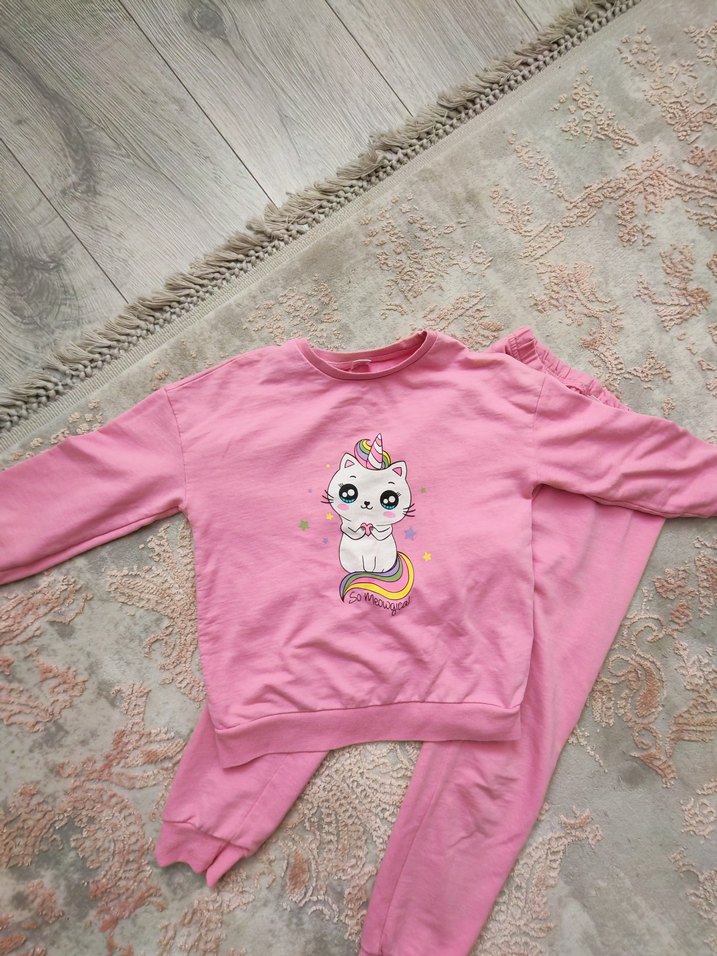 Pembe Baskılı Uzun Kollu  Kız pjama Takımı - Görsel 2