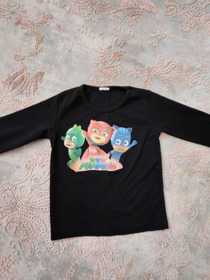 2 adet Kız Çocuk Siyah Baskılı Uzun Kollu Tişört - Görsel 3