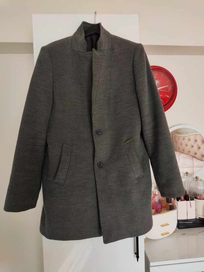 Gri Düğmeli Erkek Midi Kaban - Görsel 2