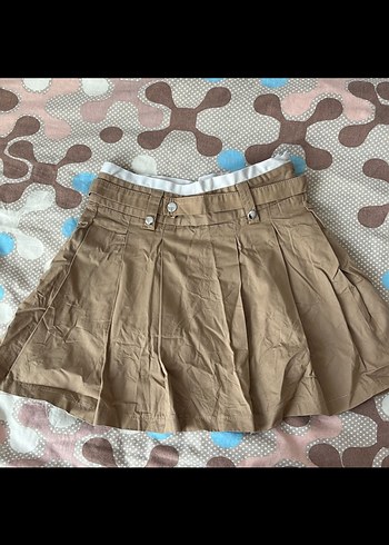 Bej Pilili Midi Kadın Mini Etek