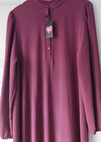 diğer Beden bordo Renk Bordo Uzun Kollu Salaş Elbise