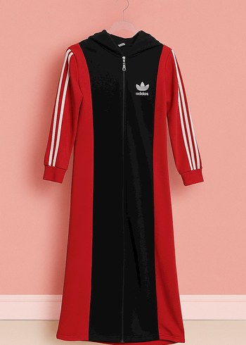diğer Beden siyah Renk Adidas Kapüşonlu Fermuarlı Siyah-Kırmızı Uzun Eşofman