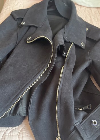 Zara Siyah Gri Süet Biker Kadın Deri Ceket