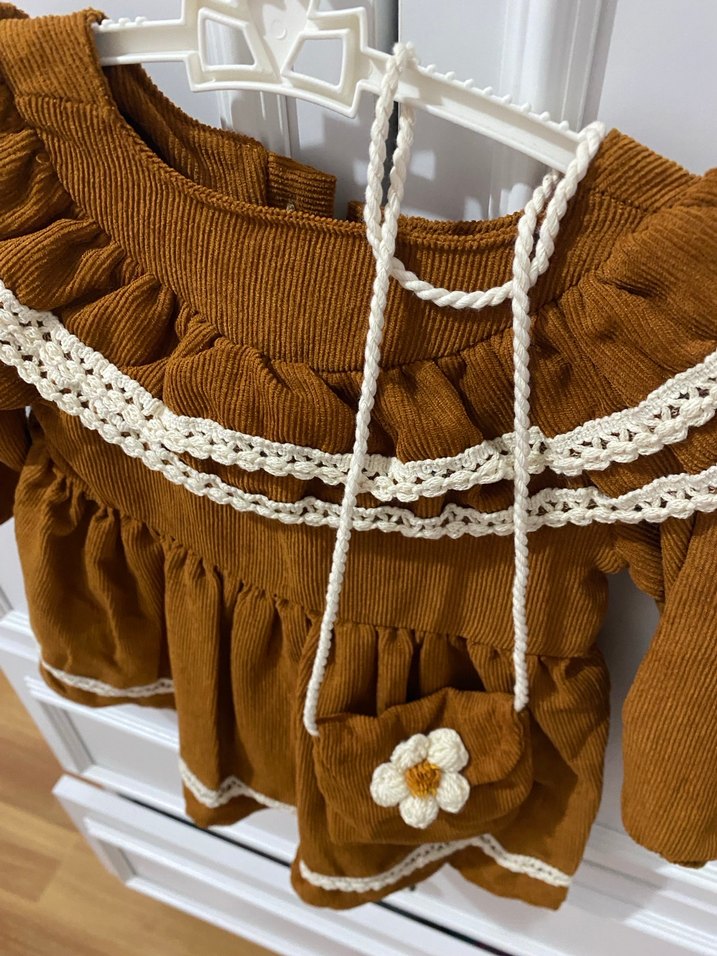 Kahverengi Fırfırlı Bohem Kız Elbisesi - Görsel 3