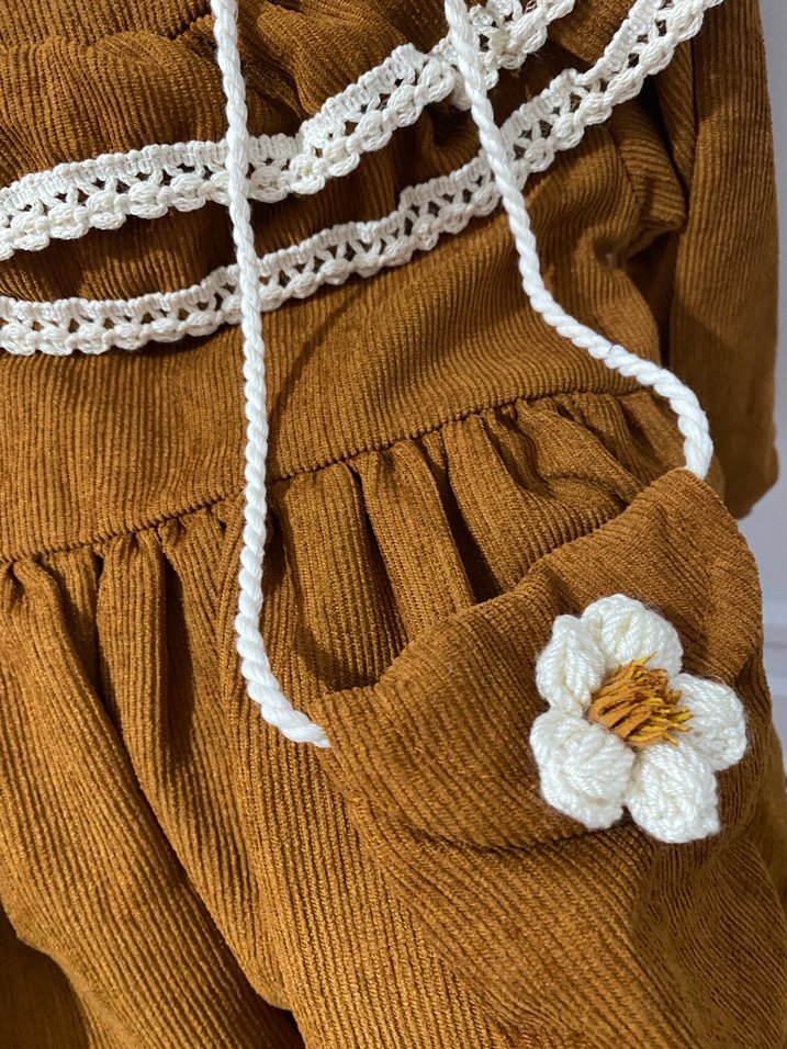 Kahverengi Fırfırlı Bohem Kız Elbisesi - Görsel 4