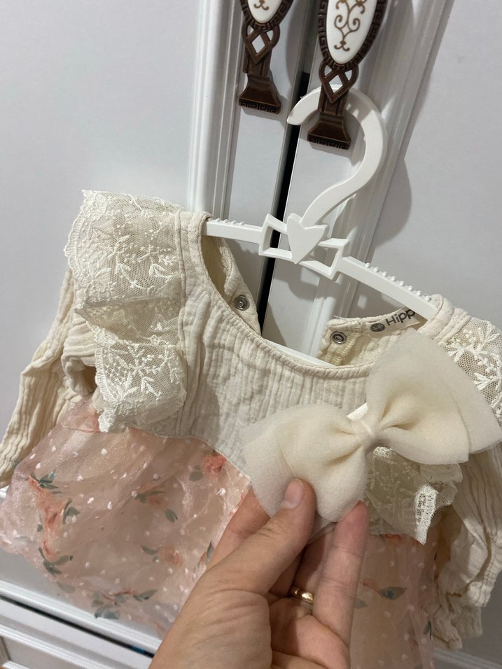 Kız Çocuk Bej Nakışlı Bohem Dantel Elbise - Görsel 2