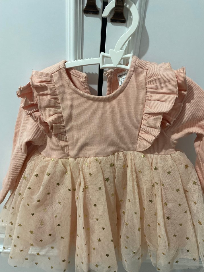 Kız Çocuk Pembe Uzun Kollu Fırfırlı Elbise - Görsel 2