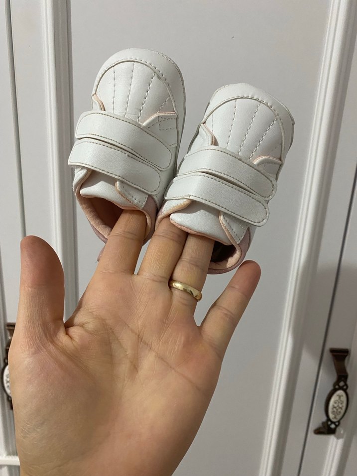 Kız Bebek Beyaz İlk Adım Ayakkabısı Velcro - Görsel 2