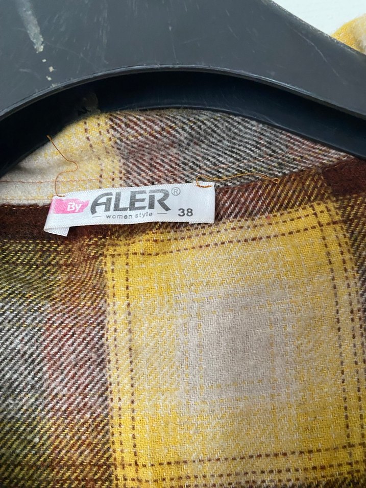 Düğmeli Uzun Kareli Kahverengi Kadın Gömlek - Görsel 3