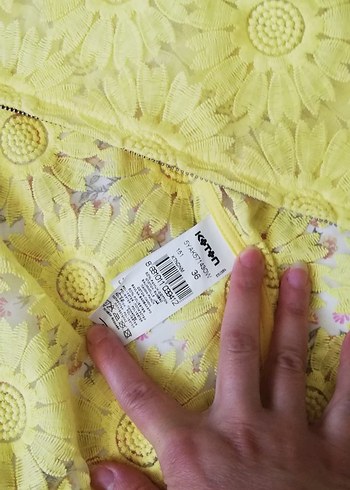 36 Beden sarı Renk Sarı Dantel Detaylı Kadın Hırka