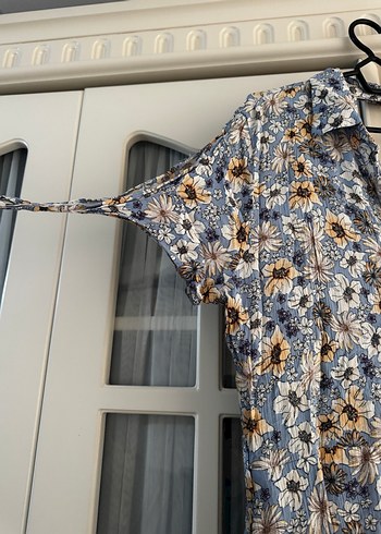 Bohem Uzun Gri Mavi Çiçekli Elbise - Görsel 2