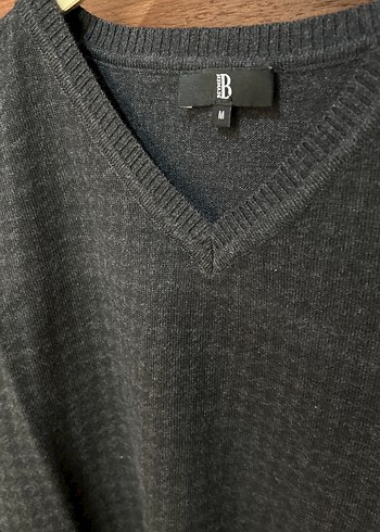 Gri V Yaka Erkek Yün Kazak - Görsel 2