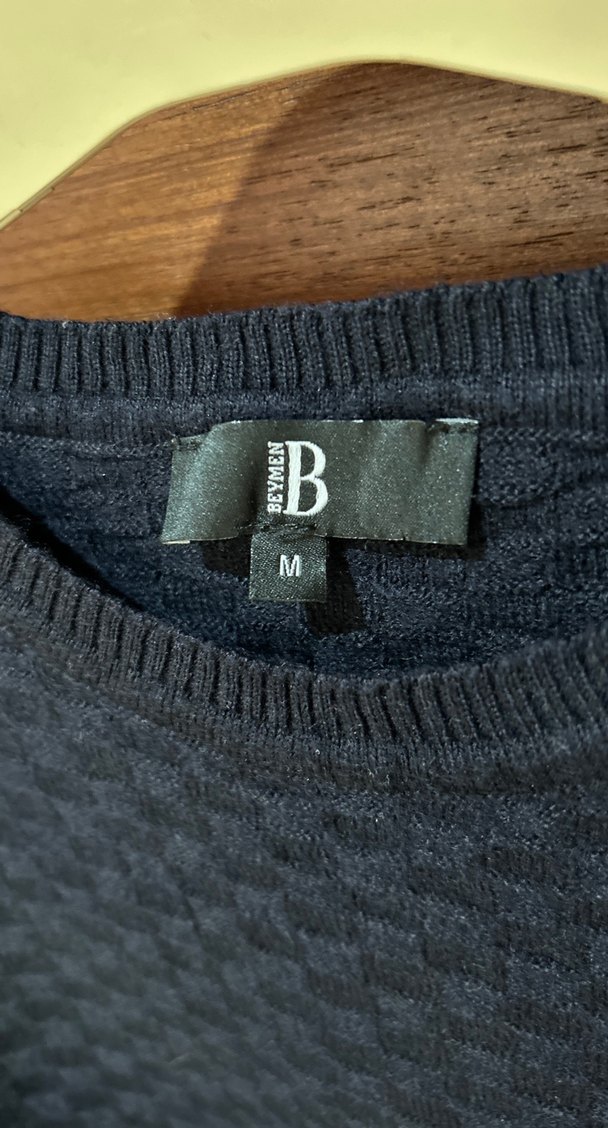 Erkek Mavi Yün Kazak, Bisiklet Yaka, Uzun Kollu - Görsel 2