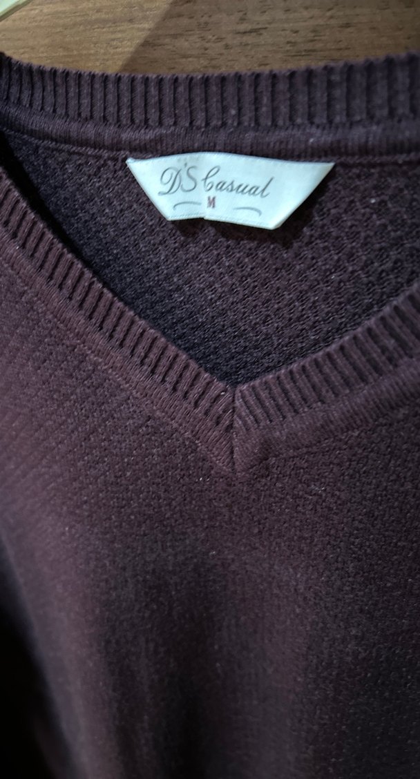 Erkek Mor V Yaka Pamuklu Triko Kazak - Görsel 3