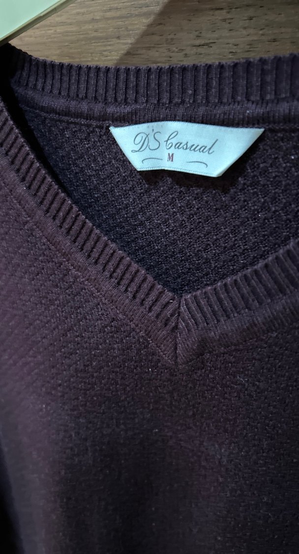 Erkek Mor V Yaka Pamuklu Triko Kazak - Görsel 2