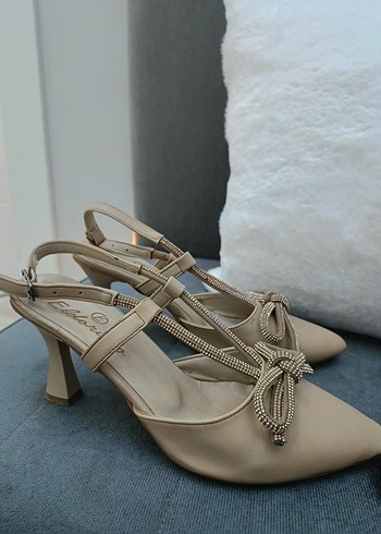Diger Bej Stiletto Topuklu Kadın Abiye Ayakkabı