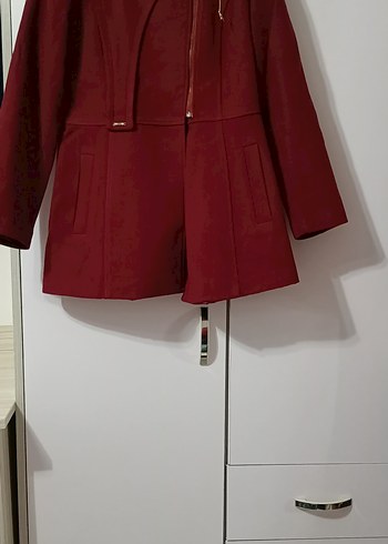Bordo Midi Süet Fermuarlı Kaban