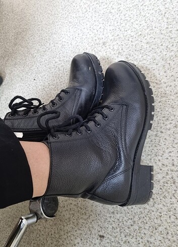 38 Beden siyah Renk Hakiki Deri Combat Boot