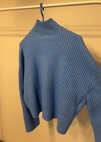 m Beden Bershka Mavi Örgü Boğazlı Kadın Kazak