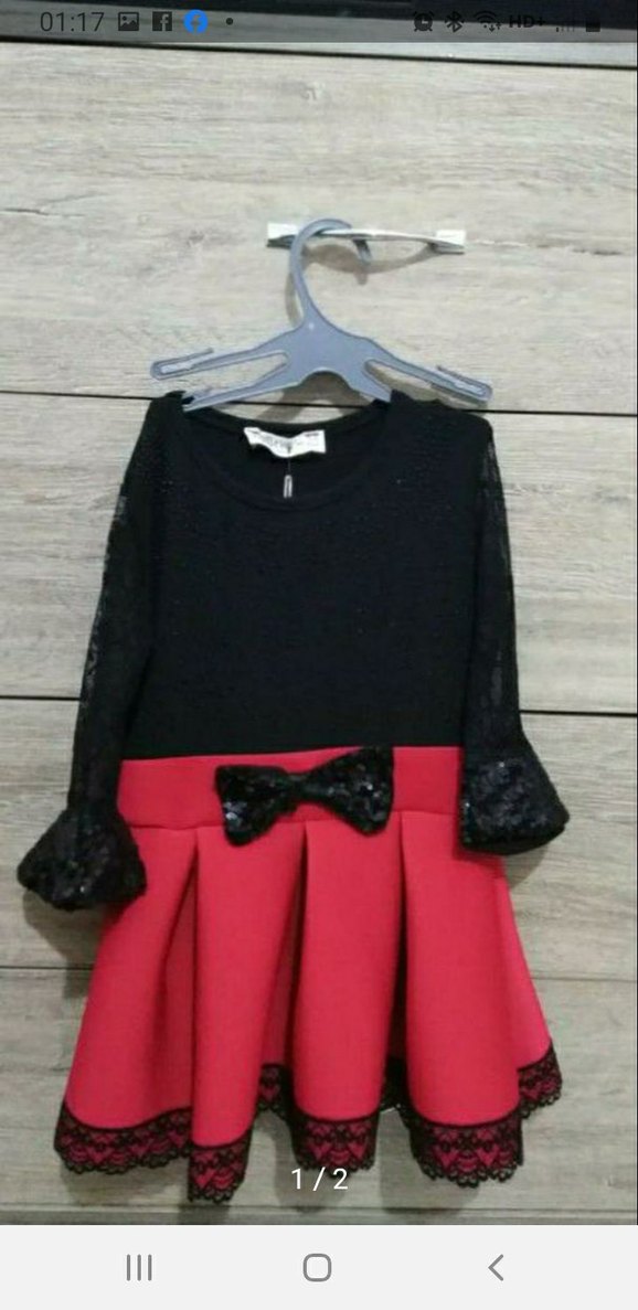 Kız Çocuk Kırmızı Siyah Fırfırlı Elbise - Görsel 2