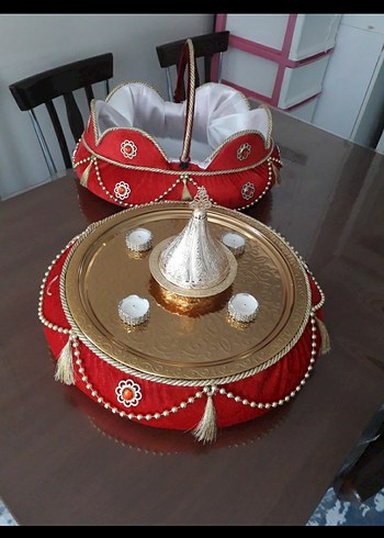 Parlak Kırmızı Süslemeli Sepet ve Tepsi Seti - Görsel 2