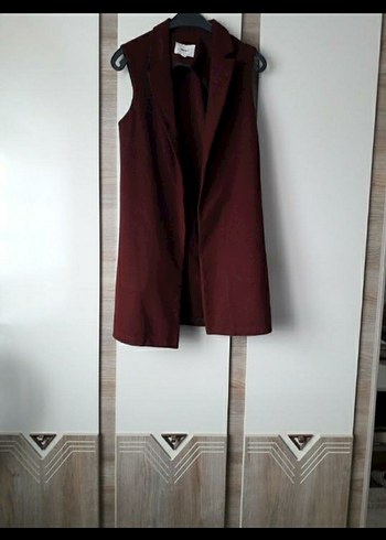 Bordo Süet Drapeli Kolsuz Midi Yelek - Görsel 5