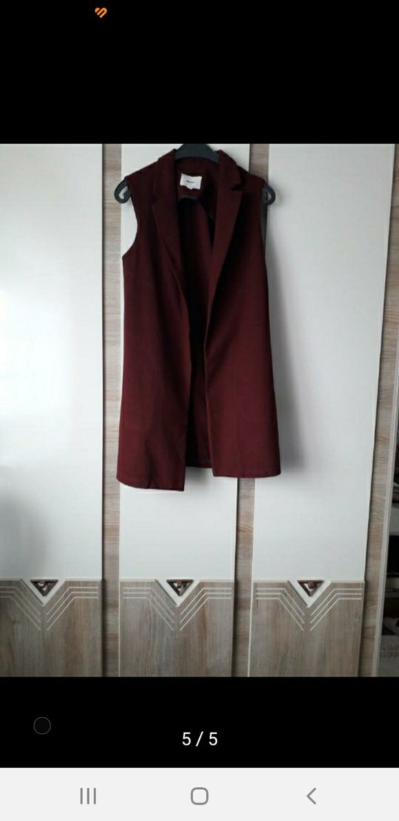 Bordo Süet Drapeli Kolsuz Midi Yelek - Görsel 5