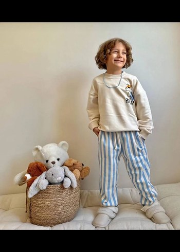 Zara Beyaz Baskılı Erkek Çocuk Eşofman Takımı 9-10 Yaş