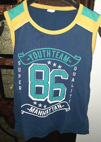 Erkek Çocuk Mavi Baskılı Kolsuz Tişört - Görsel 4