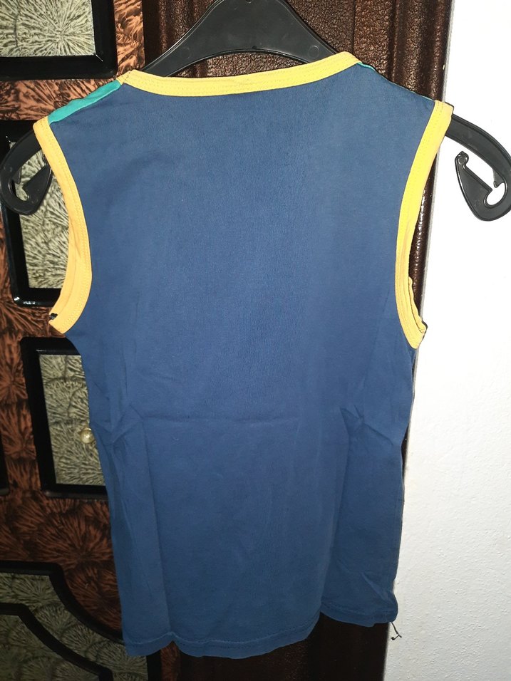 Erkek Çocuk Mavi Baskılı Kolsuz Tişört - Görsel 5