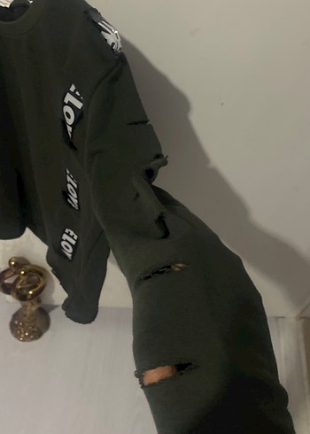 s Beden Siyah Fırfırlı Uzun Kollu Mini Sweatshirt