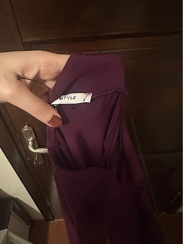 l Beden bordo Renk QU STYLE Mürdüm Yırtmaçlı Elbise