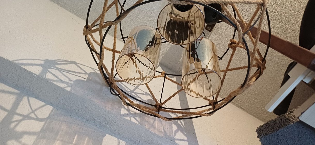 Bej İp Detaylı Gri Metal Sarkıt Lamba - Görsel 3