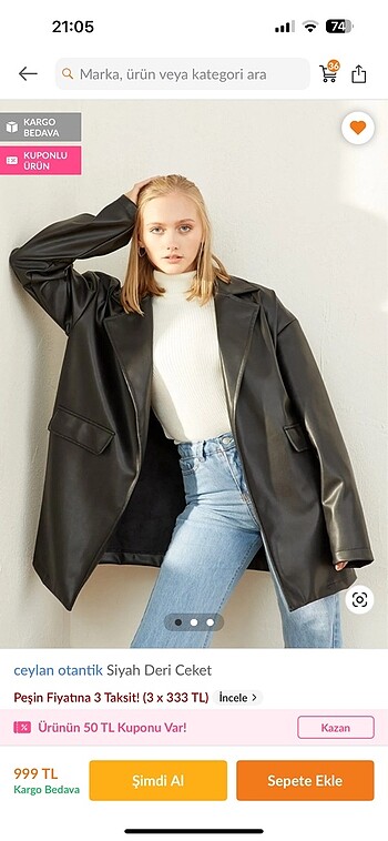 Ceylan Otantik Oversize Deri Ceket
