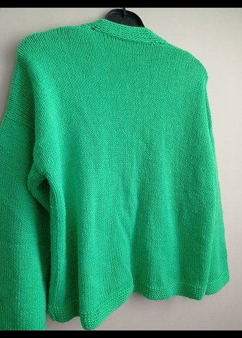 El Örgüsü Yeşil Basic Örgü Kadın Hırka - Görsel 3