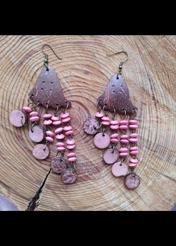 Pembe Boncuklu Bohem Küpe - Görsel 2