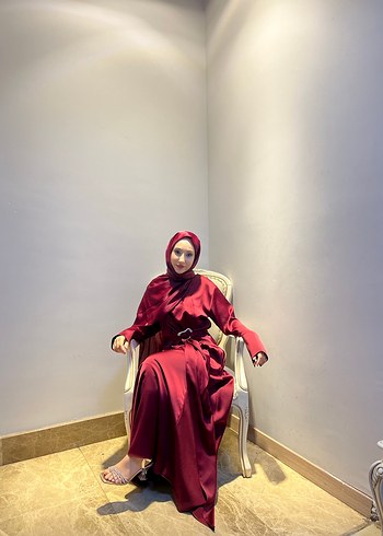 Diğer Bordo Kadın Uzun Saten Elbise