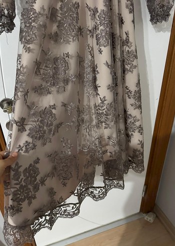 Dantel Detaylı Uzun Kollu Vintage Elbise - Görsel 5