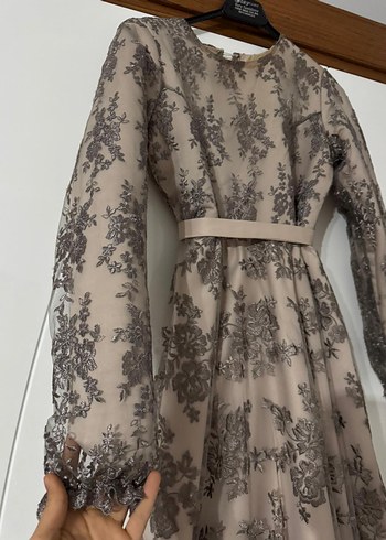 Dantel Detaylı Uzun Kollu Vintage Elbise - Görsel 3