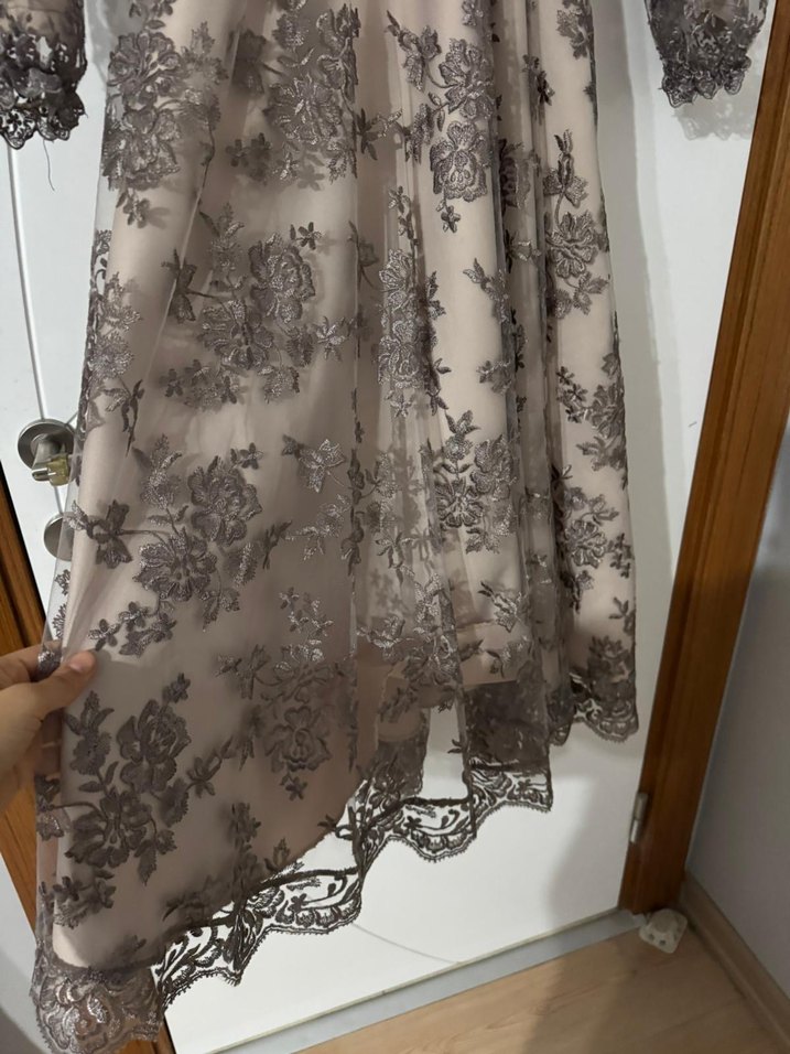 Dantel Detaylı Uzun Kollu Vintage Elbise - Görsel 5