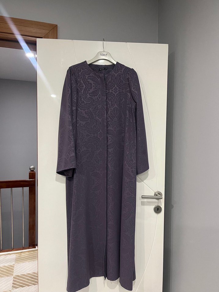 Mor Uzun Kollu Modern Klasik Kadın Elbise - Görsel 3