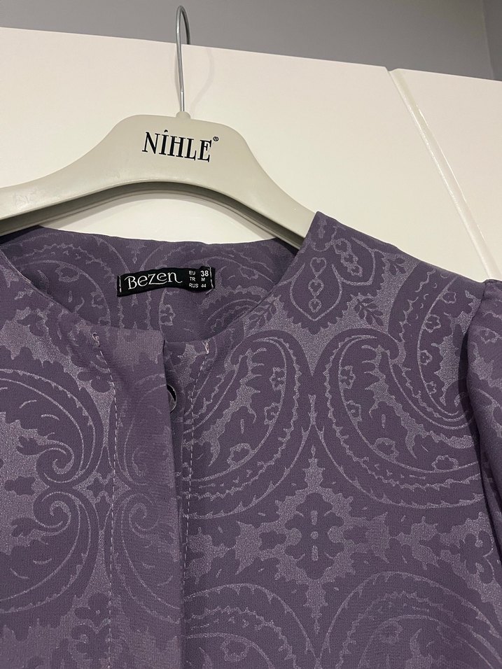 Mor Uzun Kollu Modern Klasik Kadın Elbise - Görsel 4