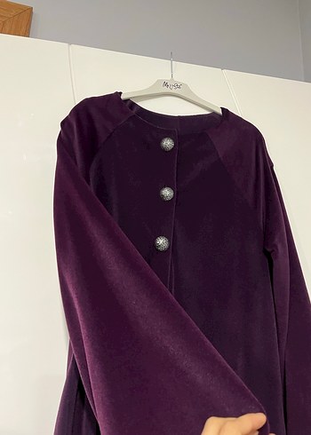 Mor Düğmeli Kadın Uzun Kaban - Görsel 5